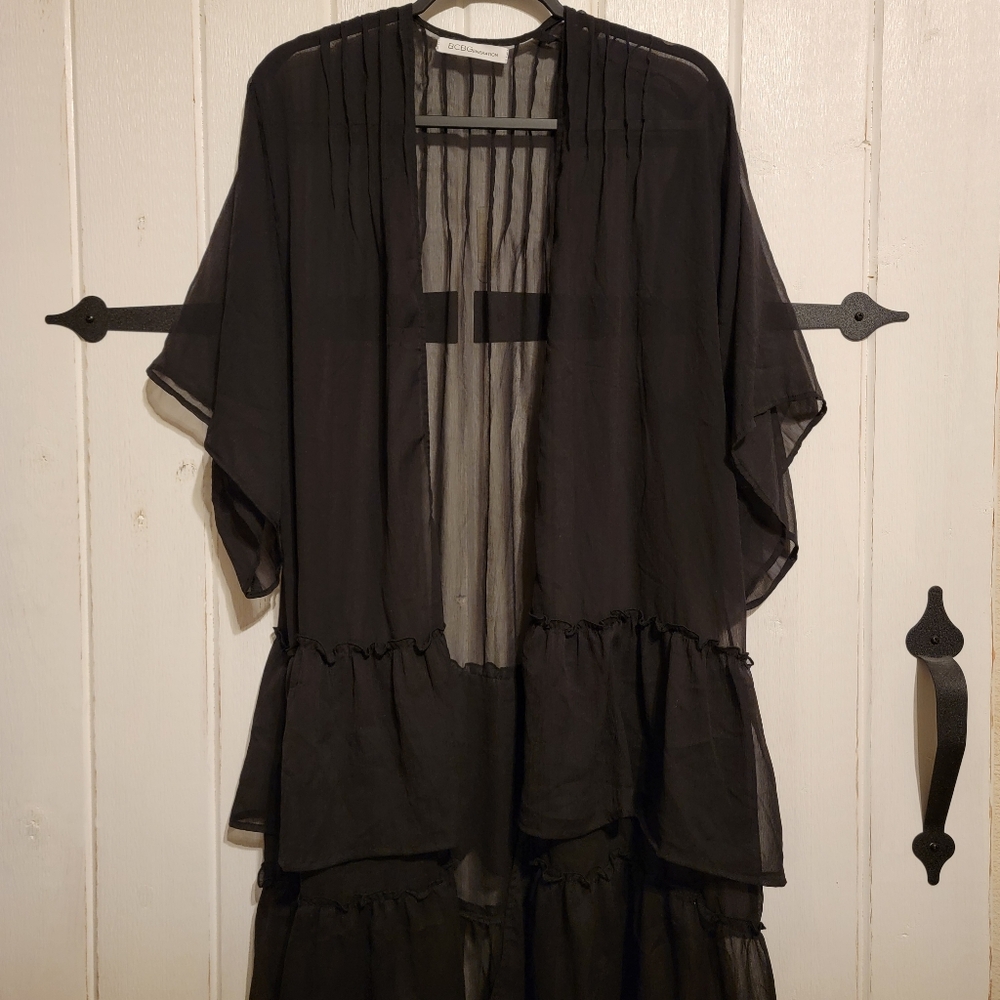 BCBGeneration Womens Coverup Black Sheer Layered Komono